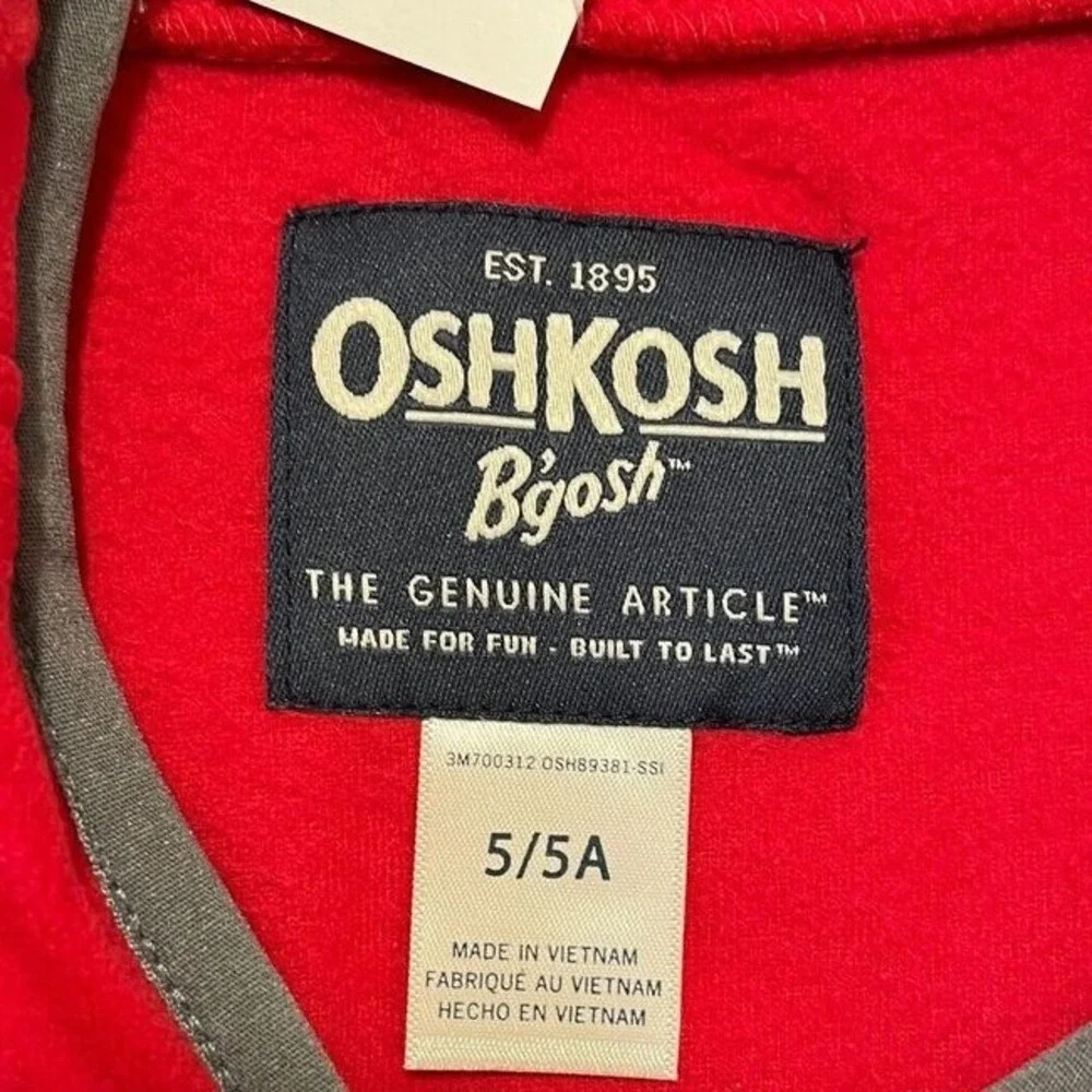 OshKosh B'gosh Quarter Zip Fleece Pullover‎ Colorblock Red Gray 5 Kids Boys